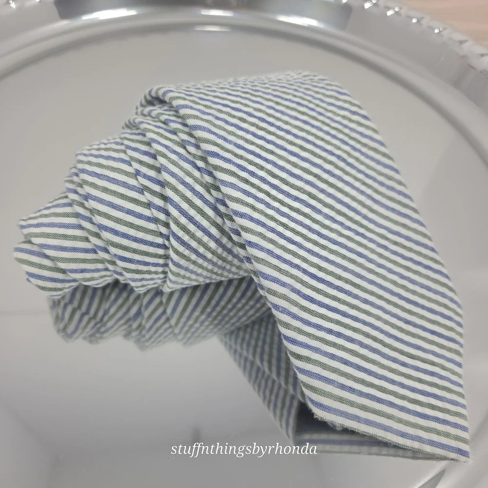 Saddlebred Green & Blue Striped Seersucker‎ Necktie Men's Classic Tie 58